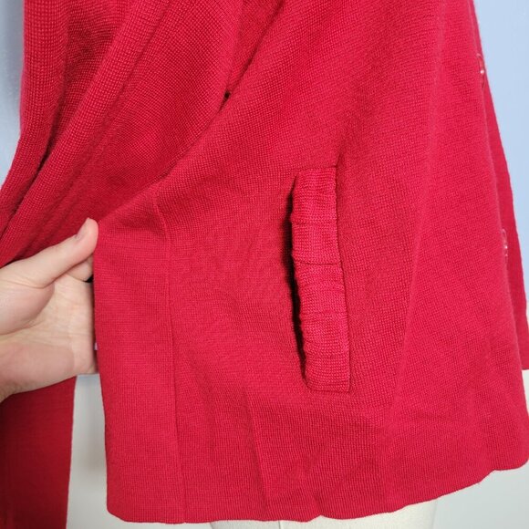 Coldwater Creek Medium Bright Red Ruffle Collar Jacket Double Button Sweater - Picture 8 of 11